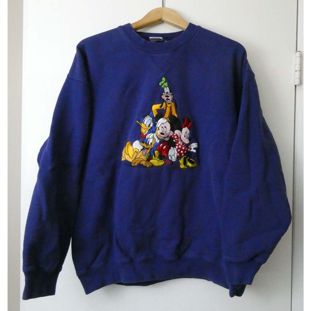 Disney Store Mickey Mouse Embroidered Characters Size Large Crewneck Sweatshirt